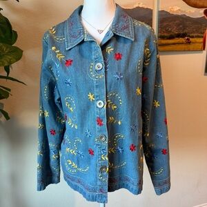 Embroidered Denim shacket with Floral Design